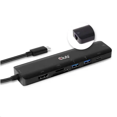 CLUB3D USB-C Hub 7v1 černá / multifunkční HUB 7v1 / USB-C / HDMI / SD / MicroSD / 2x USB 3.0 / Ethernet