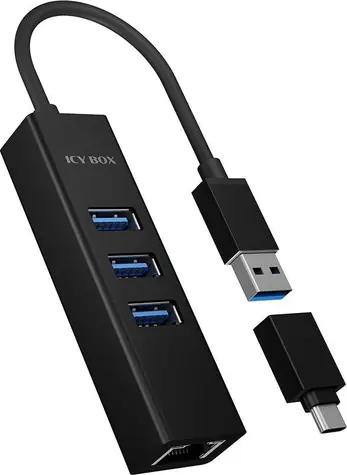 Icy Box IB-HUB1419-LAN USB Hub černá / 3x USB 3.0 / Gigabit LAN