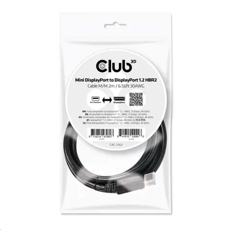 CLUB3D CAC-2163 kabel Mini displayPort 1.2 M/M černá 2m / 4K 60Hz 
