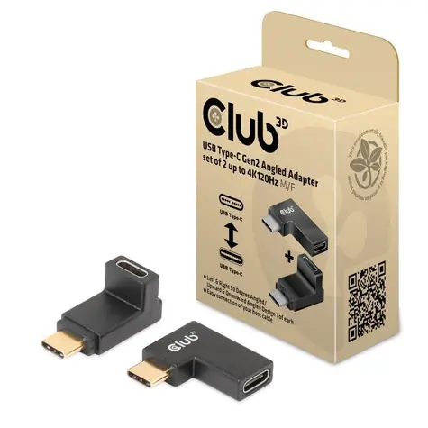 CLUB3D CAC-1528 set adaptér do pravého úhlu USB-C M/F černá 2ks / 4K 120Hz 