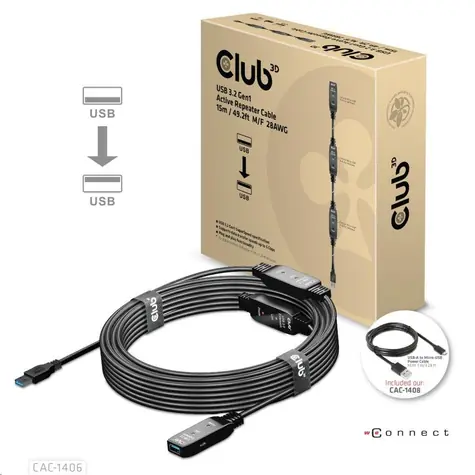 CLUB3D CAC-1406 Kabel USB-A Repeater a prodlužovací kabel černá 15m