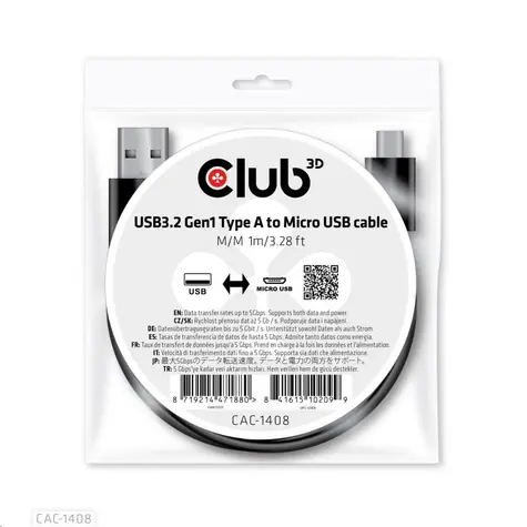 CLUB3D CAC-1408 Kabel USB-A na Micro USB M/M černá 1m 