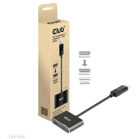 CLUB3D CSV-7220 hub MST DisplayPort 1.4 na DisplayPort + HDMI M/F / 4K 60Hz