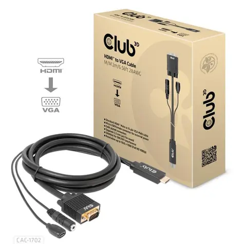 CLUB3D CAC-1712 kabel HDMI na VGA M/M černá 2m / FHD / 3.5mm jack / Micro USB 