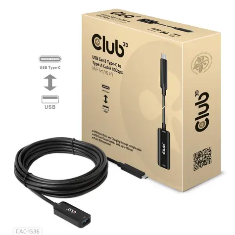 CLUB3D CAC-1536 adaptér USB-C na USB-A M/F černá 5m / 10Gbps 