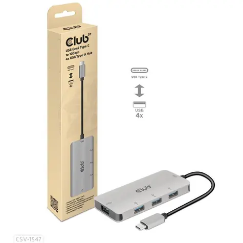 CLUB3D CSV-1547 USB-C hub stříbrná / 4x USB-A / 10Gbps 