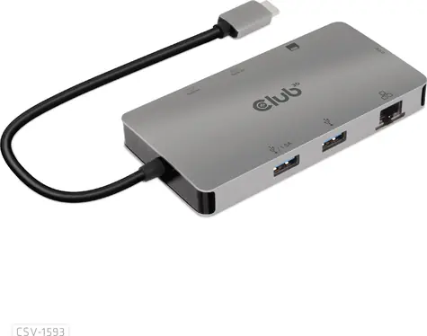 CLUB3D CSV-1593 Dokovací stanice 8v1 stříbrná / 2x HDMI / 2x USB-A / RJ45 / SD / MicroSD / USB-C  