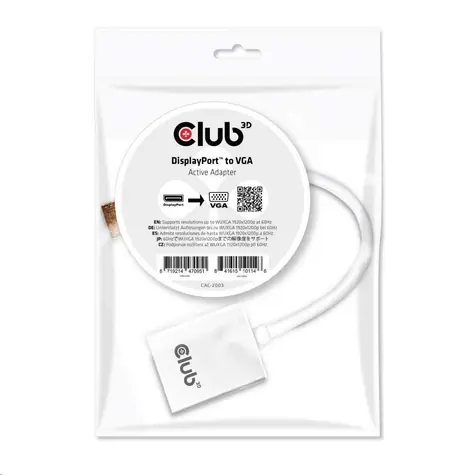 CLUB3D CAC-2003 aktivní adaptér DisplayPort na VGA / FHD 60Hz