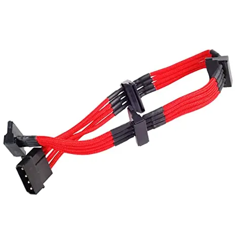 SilverStone kabel 4-pin Molex > 4x SATA rozšíření 30cm červená / individuálně pletená vlákna