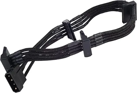 SilverStone kabel 4-pin Molex > 4x SATA rozšíření 30cm černá / individuálně pletená vlákna