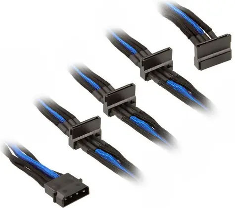 SilverStone kabel 4-pin Molex > 4x SATA rozšíření 30cm černo-modrá / individuálně pletená vlákna