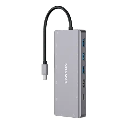 Canyon CNS-TDS12 replikátor portů / 1xUSB-C PD 100W / 2xHDMI (4K) VGA / 4xUSB-A / RJ45 / 3.5mm jack / SD čtečka