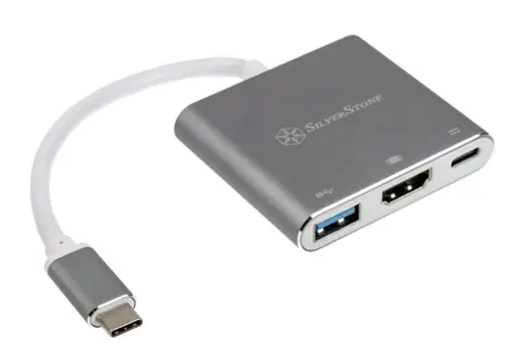 SilverStone EP08C USB-C Adaptér stříbrná / 1x USB-C + 1x USB 3.1 + 1x HDMI