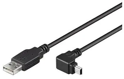MicroConnect kabel USB2.0 A (M) - miniUSB B (M) zahnutý 90° 2m černá / 480Mbit/s