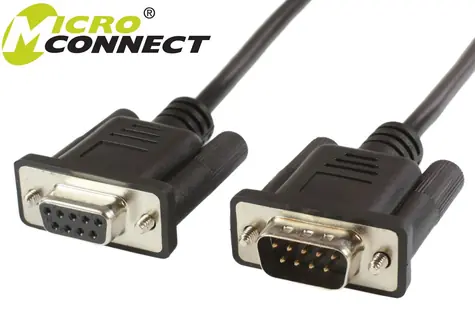 MicroConnect sériový kabel RS-232, D-SUB 9-pin (M) - D-SUB 9-pin (F) 3m černá