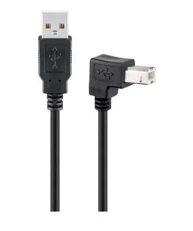 MicroConnect kabel USB2.0 A (M) - USB2.0 B 90° úhel (M) 2m černá / 480Mbit/s