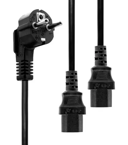 MicroConnect Síťový napájecí kabel Schuko 90° úhel - 2x C13 1.8m černá