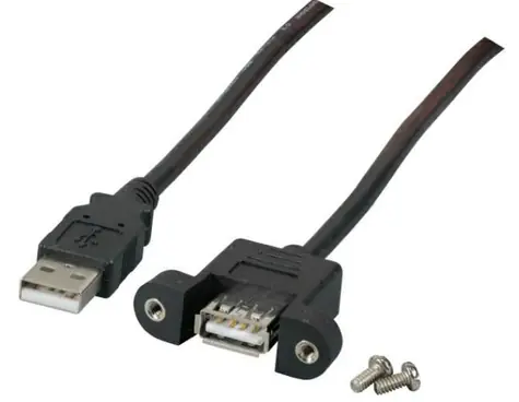 MicroConnect kabel s montážními konektory USB2.0 A (M) - USB2.0 A (F) 2m černá / 480Mbit/s