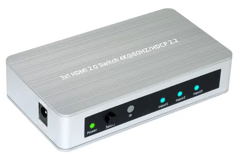 MicroConnect 3x1 HDMI2.0 Switch 4K stříbrná / HDCP 2.2 