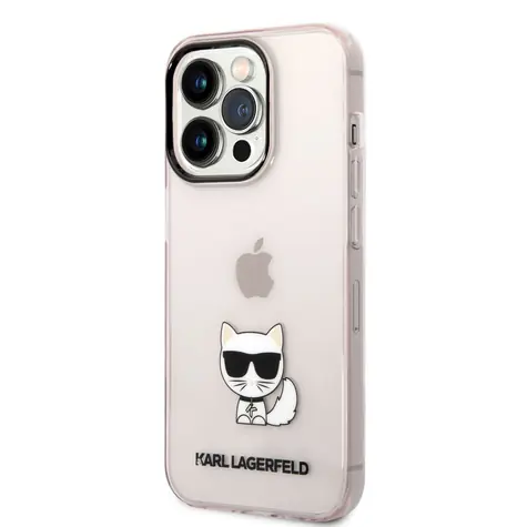 Karl Lagerfeld Choupette Logo Zadní Kryt pro Apple iPhone 14 Pro růžová