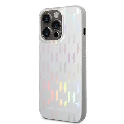 Karl Lagerfeld Iridescent Monogram Zadní Kryt pro Apple iPhone 14 Pro Max stříbrná
