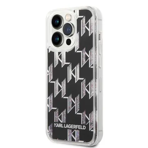 Karl Lagerfeld Monogram Liquid Glitter Zadní Kryt pro Apple iPhone 14 Pro černá