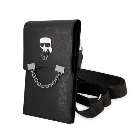 Karl Lagerfeld Saffiano Metal Ikonik Wallet Phone Bag černá