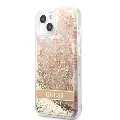 GUESS Liquid Glitter Paisley Zadní Kryt pro Apple iPhone 13 mini zlatá