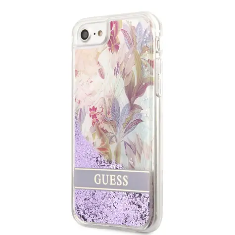 GUESS Liquid Glitter Flower Zadní Kryt pro Apple iPhone 7 & 8 & SE2020 & SE2022 fialová