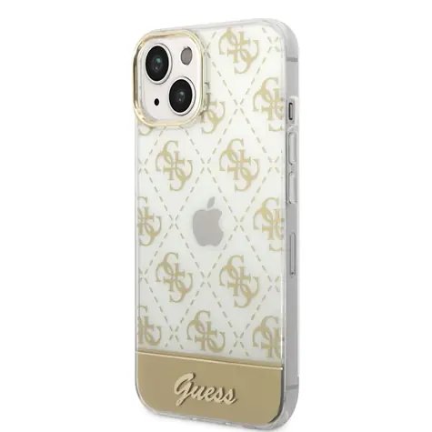 GUESS PC/TPU Peony Glitter Script Logo Zadní kryt pro Apple iPhone 14 Plus zlatá
