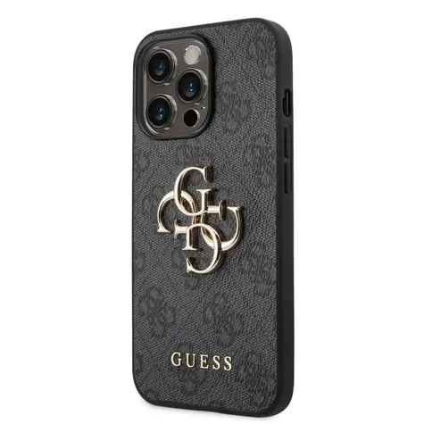 GUESS PU 4G Metal Logo Zadní Kryt pro Apple iPhone 14 Pro Max šedá