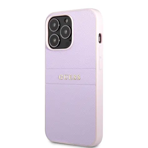 GUESS PU Leather Saffiano Zadní Kryt pro Apple iPhone 13 Pro fialová