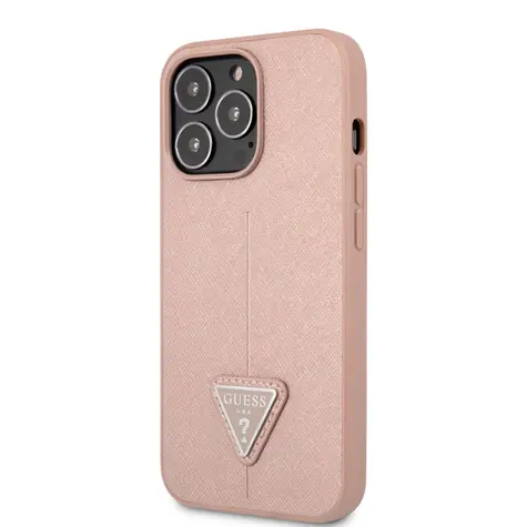 GUESS PU Saffiano Triangle Zadní Kryt pro Apple iPhone 13 Pro růžová