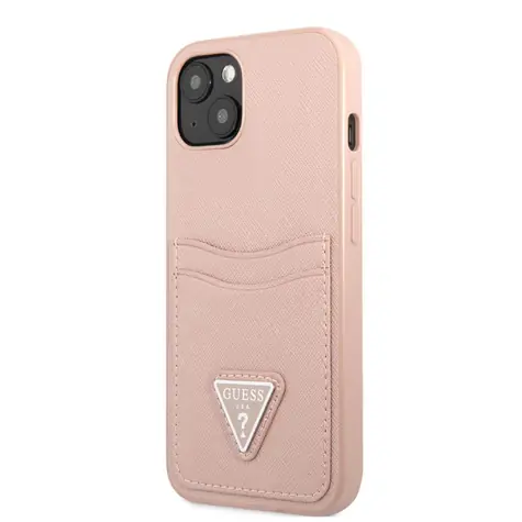 GUESS Saffiano Double Card Zadní Kryt pro Apple iPhone 13 růžová