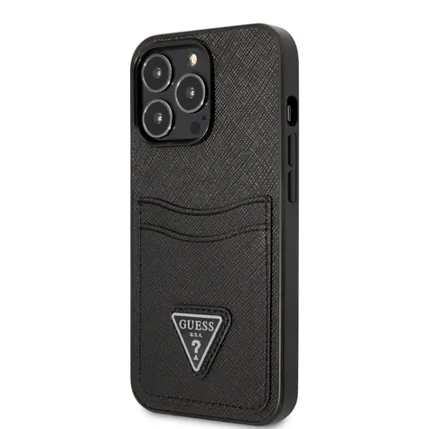 GUESS Saffiano Double Card Zadní Kryt pro Apple iPhone 13 Pro černá
