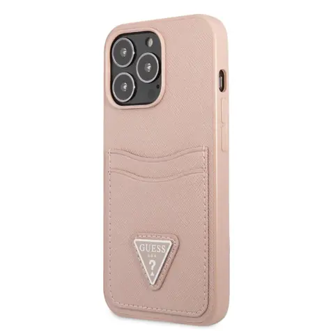 GUESS Saffiano Double Card Zadní Kryt pro Apple iPhone 13 Pro růžová