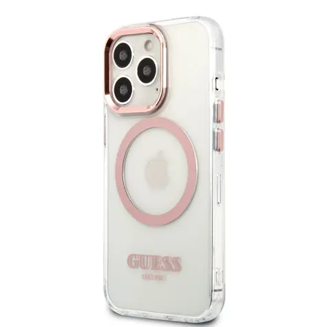 GUESS MagSafe Kompatibilní Zadní Kryt pro Apple iPhone 13 Pro transparentní růžová