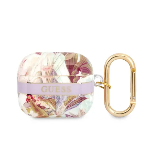 GUESS TPU Flower Print Pouzdro pro Apple Airpods 3 fialová