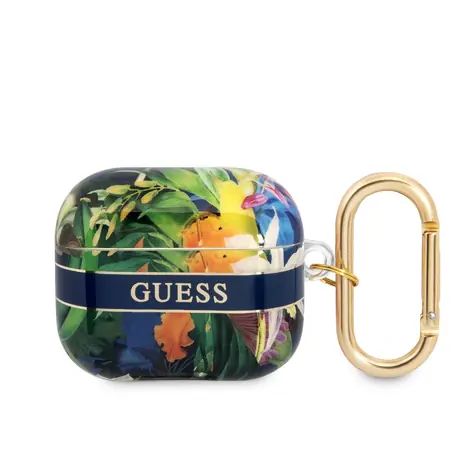GUESS TPU Flower Print Pouzdro pro Apple Airpods 3 modrá