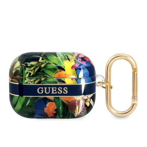 GUESS TPU Flower Print Pouzdro pro Apple Airpods Pro modrá