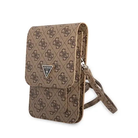 GUESS PU 4G Triangle Logo Phone Bag hnědá