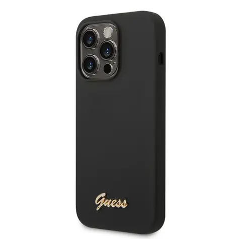 GUESS Liquid Silicone Metal Logo Zadní Kryt pro Apple iPhone 14 Pro Max černá