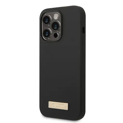 GUESS Silicone Metal Logo MagSafe Kompatibilní Zadní Kryt pro Apple iPhone 14 Pro černá