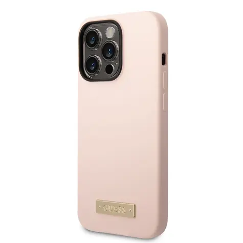 GUESS Silicone Metal Logo MagSafe Kompatibilní Zadní Kryt pro Apple iPhone 14 Pro Max růžová