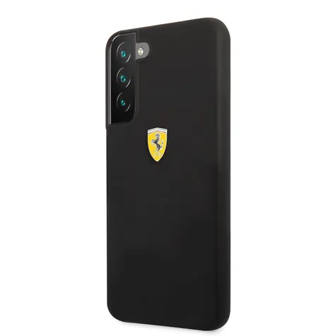 Ferrari Liquid Silicone Metal Logo Zadní Kryt pro Samsung Galaxy S22 černá