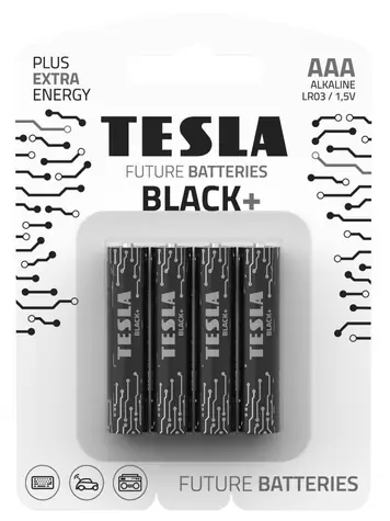 TESLA BLACK+ alkalická baterie AAA 4 ks / LR03 / mikrotužková / blister             