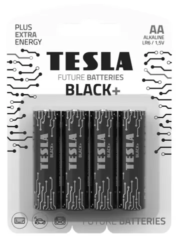 TESLA BLACK+ alkalická baterie AA 4 ks / LR06 / tužková / blister              