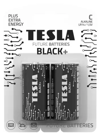TESLA BLACK+ alkalická baterie C 2ks / LR14 / malý monočlánek / blister         