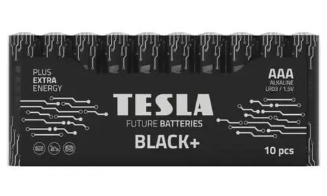 TESLA BLACK+ alkalická baterie AAA 10 ks / LR03 / mikrotužková / fólie