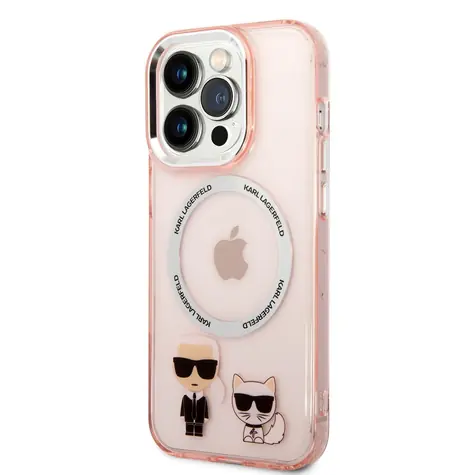 Karl Lagerfeld MagSafe Kompatibilní Kryt Karl and Choupette pro Apple iPhone 14 Pro růžová